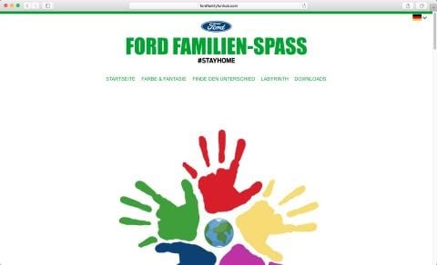 Ford-Webseite mit Mal- und Denksportaufgaben für alle,  die mit Kindern zu Hause bleiben